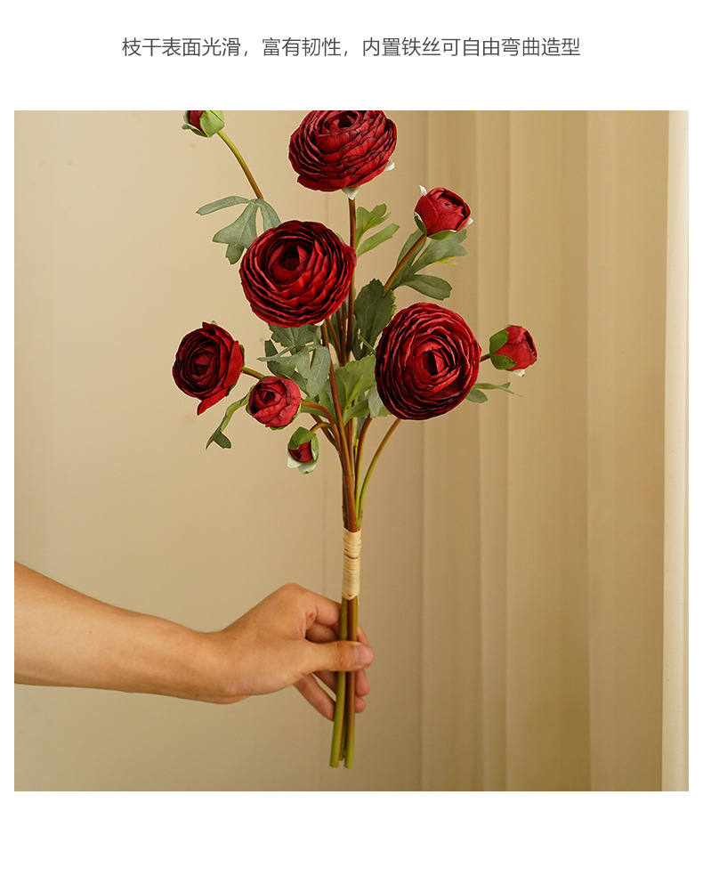 仿真3枝扎束洋牡丹9头小清新家居装饰插花摄影道具毛线花批发工艺品创意礼品详情25