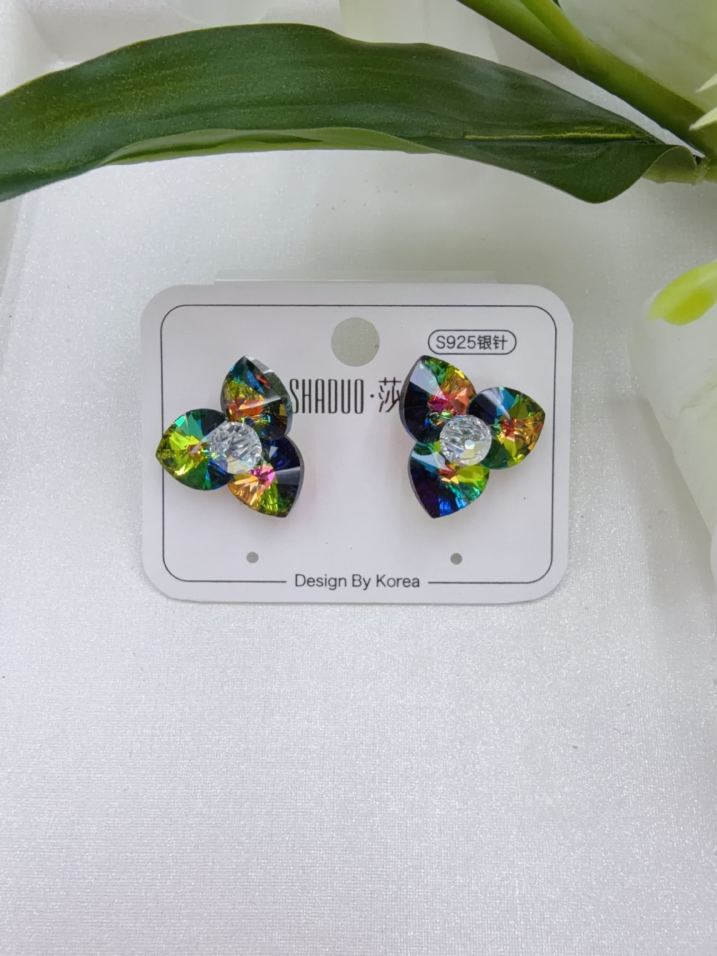 施家水晶奥地利S925银针韩系小巧精致三叶草耳环ins风女耳饰详情8