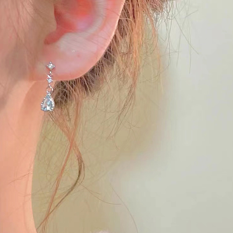 韩系小红书同款瓦尔登湖蓝色水滴耳钉女小众设计甜美S925银针耳饰详情8