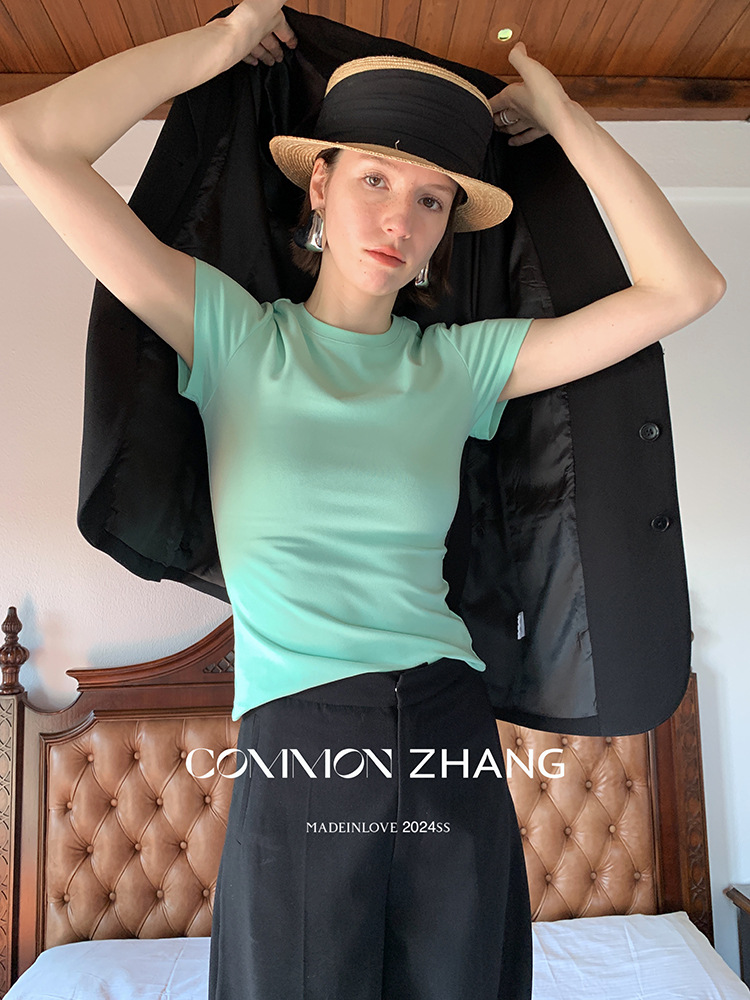 CZZHANG Summer Korean-style multi-color, niche, versatile and simple basic short-sleeved T-shirt for women A10099 pic 28