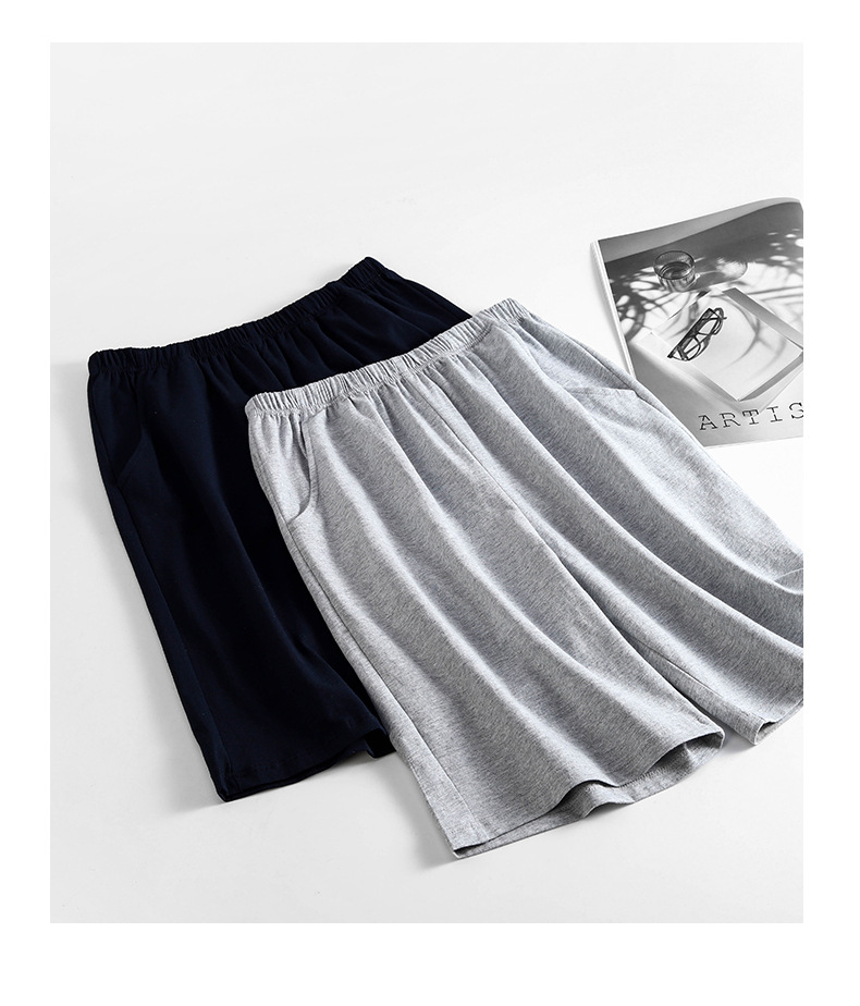 男士纯棉薄款五分裤休闲宽松可外穿家居裤纯色简约柔软全棉睡裤详情19