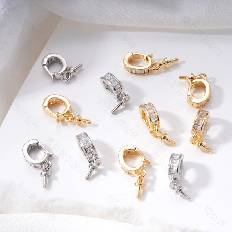 18K gold-plated color-preserving pearl necklace pendant buckle, micro-inlaid universal buckle strap, sheep eye needle empty stand accessory diy accessory pic 17