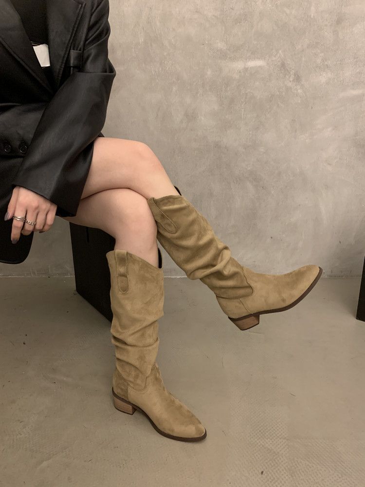 欧美时尚增高显瘦褶皱堆堆长筒骑士靴2025年新款秋冬季西部马丁靴详情12