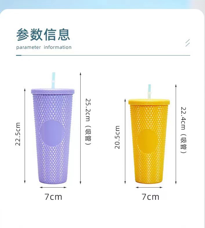 Cross-border Star Dad Double-layer Durian Cup, large-capacity plastic Straw Cup, Creative Star Bar High Appearance Level, Prickly water cup pic 5