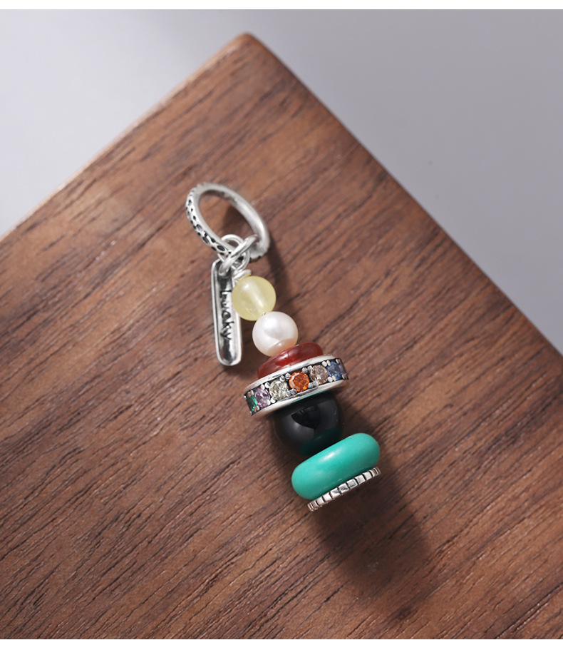 925 sterling silver colored beaded wishing tower pendant, simple, retro, fashionable and individual necklace, suitable for both men and women, N1250 pic 9