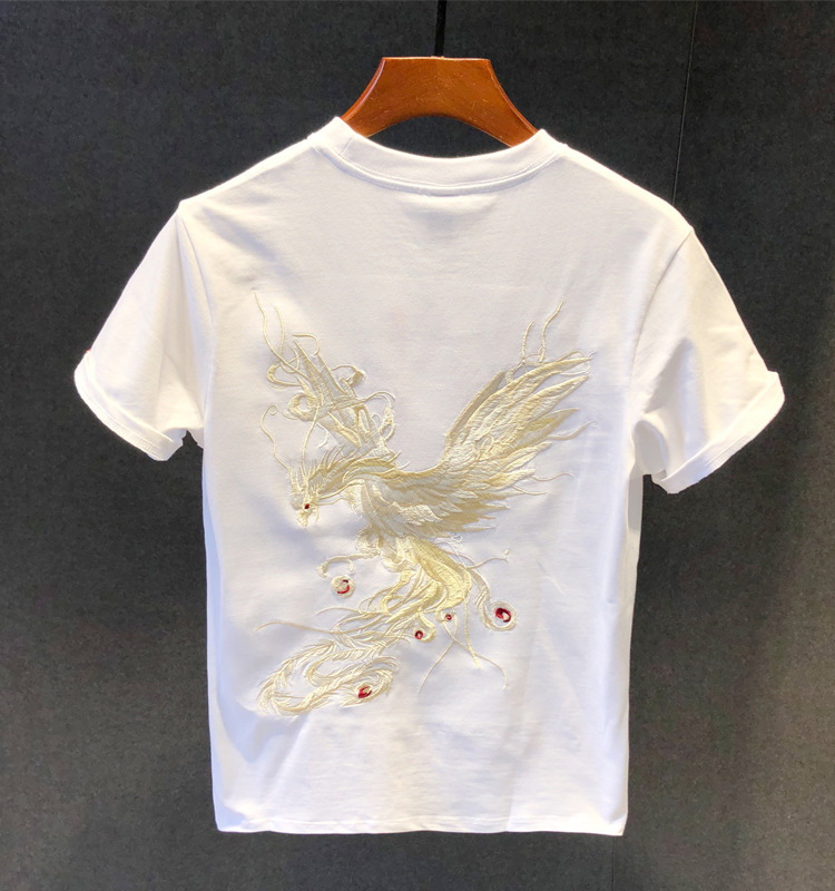 Summer Chinese trend embroidered half-sleeved T-shirt for men, loose and thin short-sleeved, phoenix embroidered casual round-neck T-shirt, breathable pic 8
