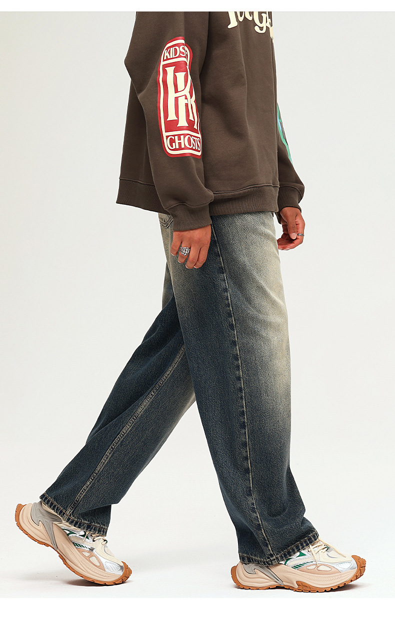 春款男裤宽松美式高街复古牛仔裤男新款直筒阔腿裤高级感男士裤子详情13