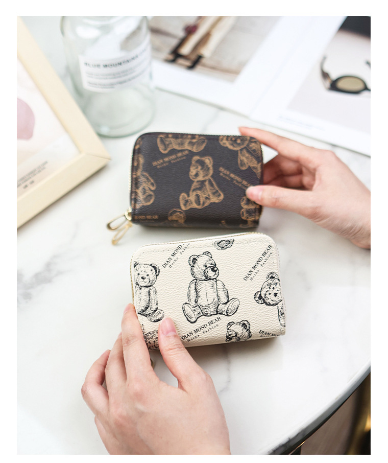 新款双层拉链风琴卡包短款卡通小熊印花风琴卡包多卡位零钱包批发详情11