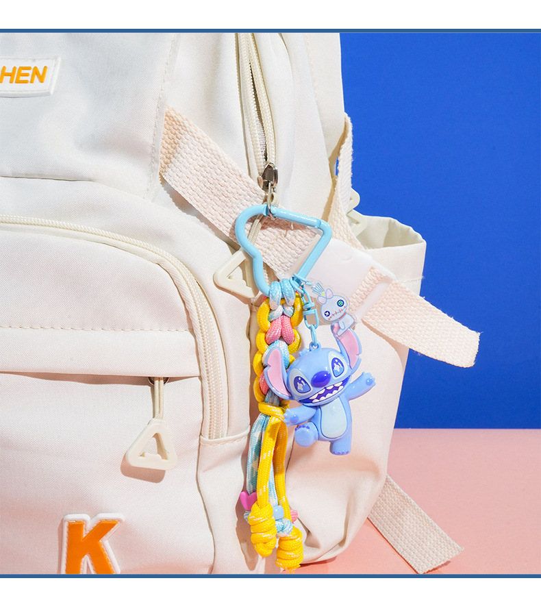 百茂正版史迪奇编织皮绳钥匙扣挂件卡通精致公仔可爱情侣包包挂饰详情13