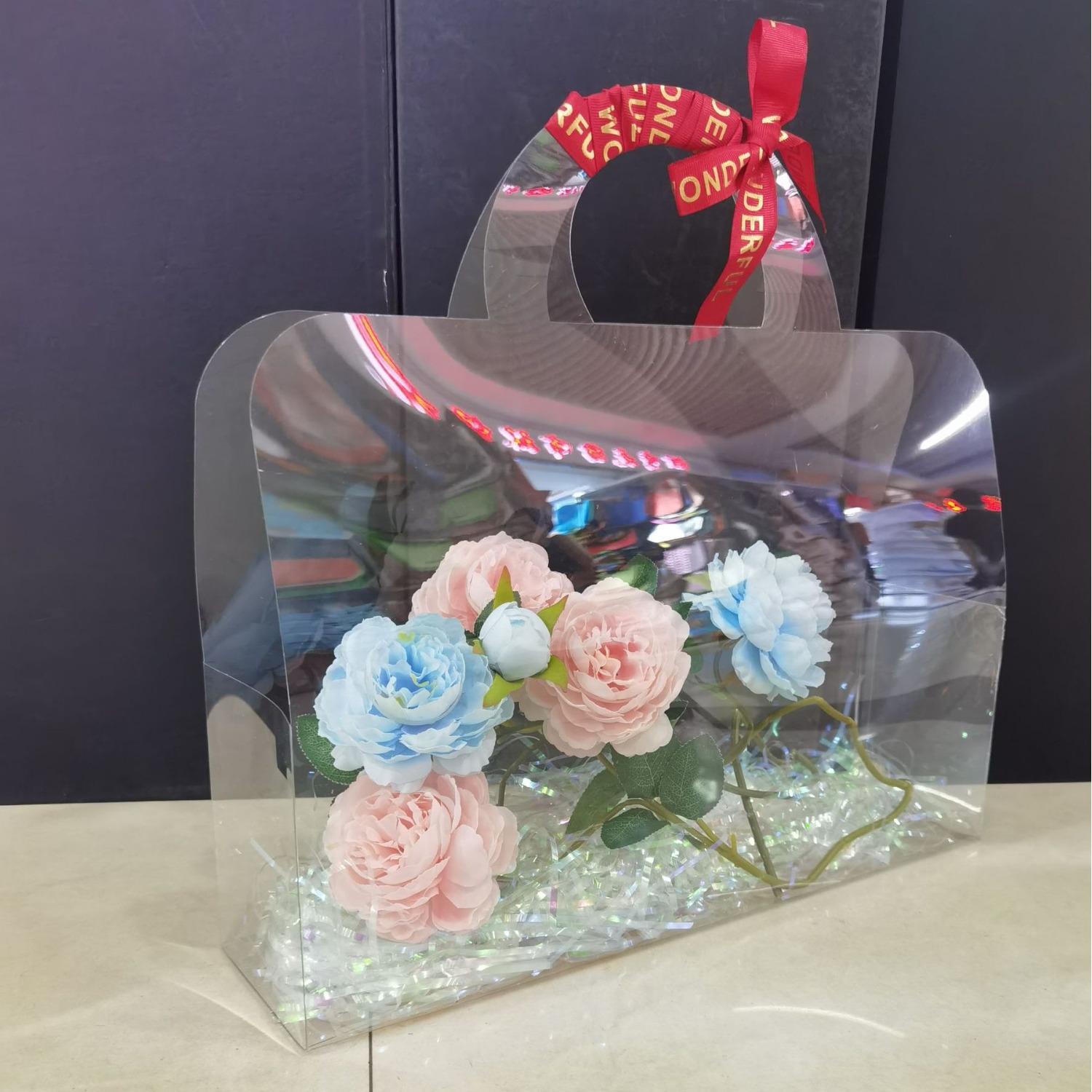 鲜花手提袋高清透明 花束礼品袋 伴手礼花盒 鲜花包装花束手提袋 精美花盒礼品袋详情4