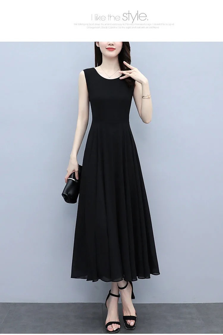 Verano 2023 nuevo tamaño más de las mujeres vestido de gasa temperamento vestido largo sin mangas versátil slim halter vestido de chaleco pic 2