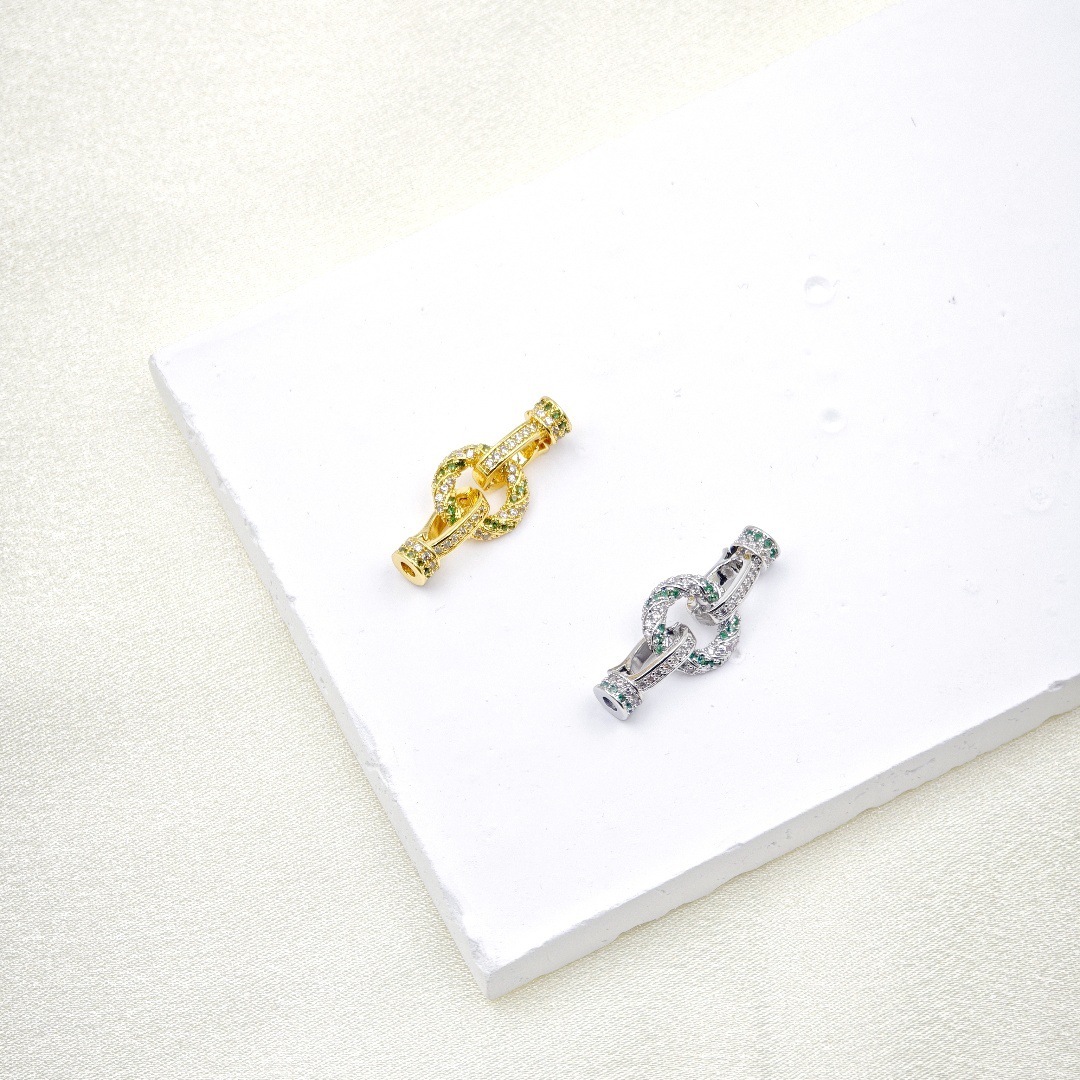 18k gold-plated full diamond twist light luxury pearl necklace bracelet clasp emerald jade millet bead connection clasp accessory pic 5