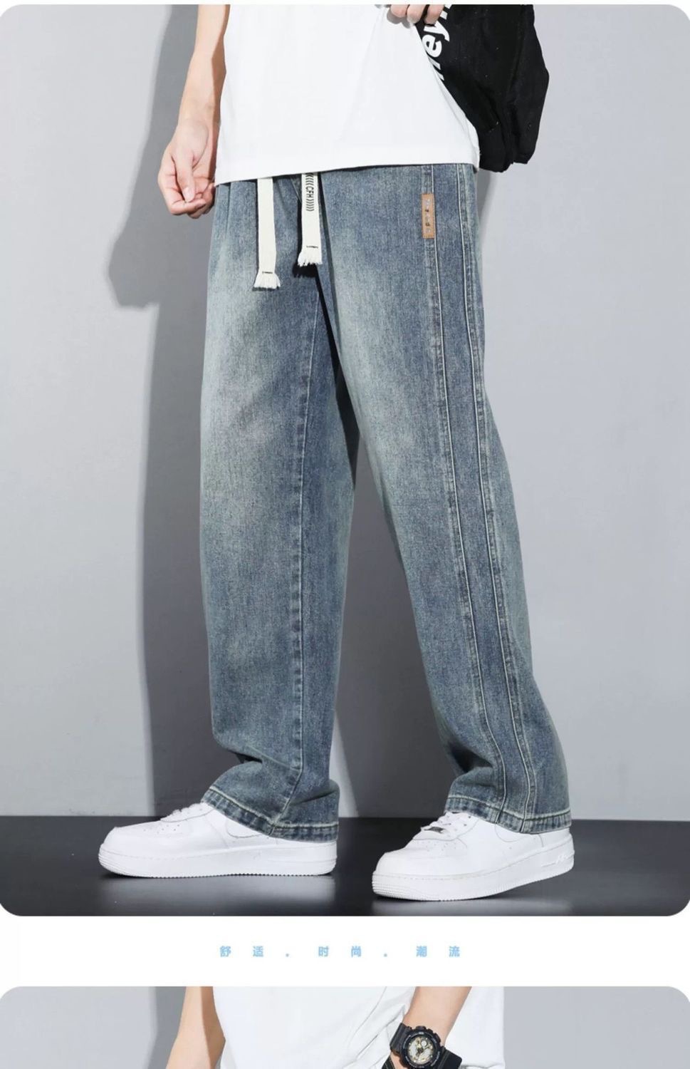 New loose straight-leg retro jeans for men in spring and autumn, wide-leg casual American workwear long pants for men pic 16