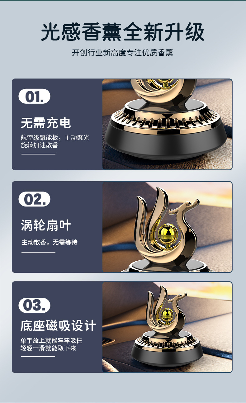 New solar-powered car perfume ornament, car aroma diffuser, rotating helicopter, high-end car ornament, soaring in the sky pic 3