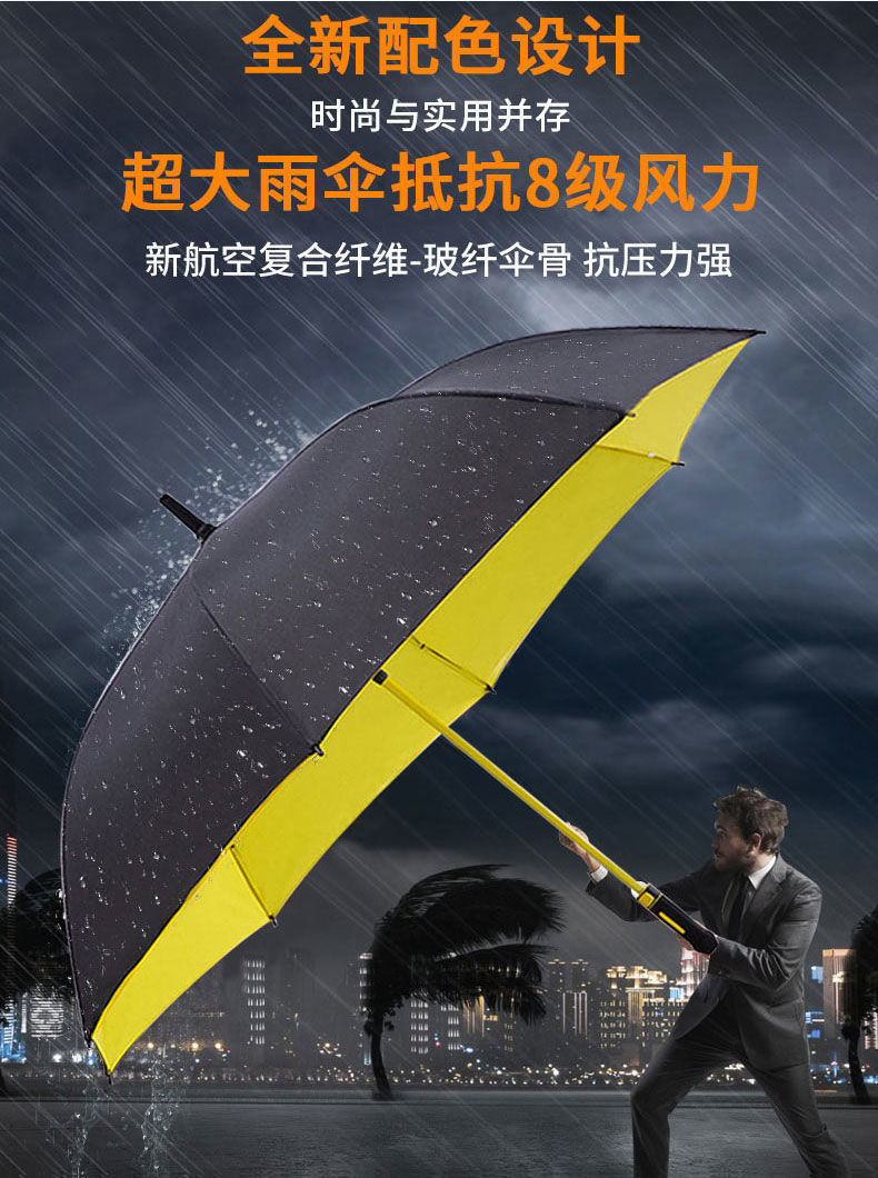 V系々雨伞长柄伞双人大号自动伞超大直把双层伞高档商务伞抗风高详情7