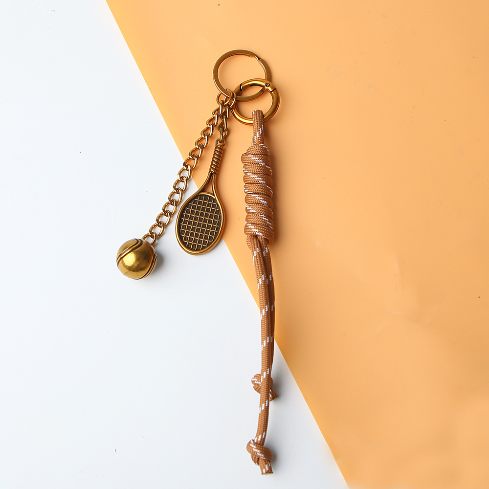 Cross-border bag pendants, accessories, cross-border keychains, retro gold tennis rackets, MIU-style woven ropes, DIY pic 6