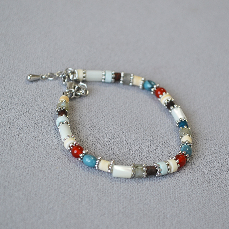 法式小众设计文艺复古时尚简约彩色真石串珠叠带个性气质细手链女详情11