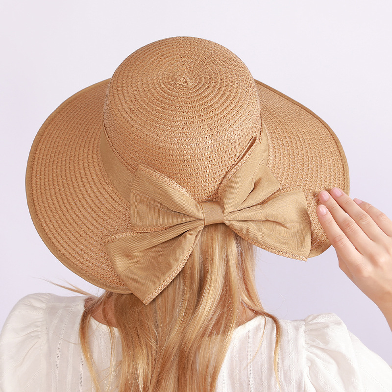 Sun hat, summer seaside vacation, summer beach sun protection, bow sun hat, straw hat, foldable fisherman hat pic 1