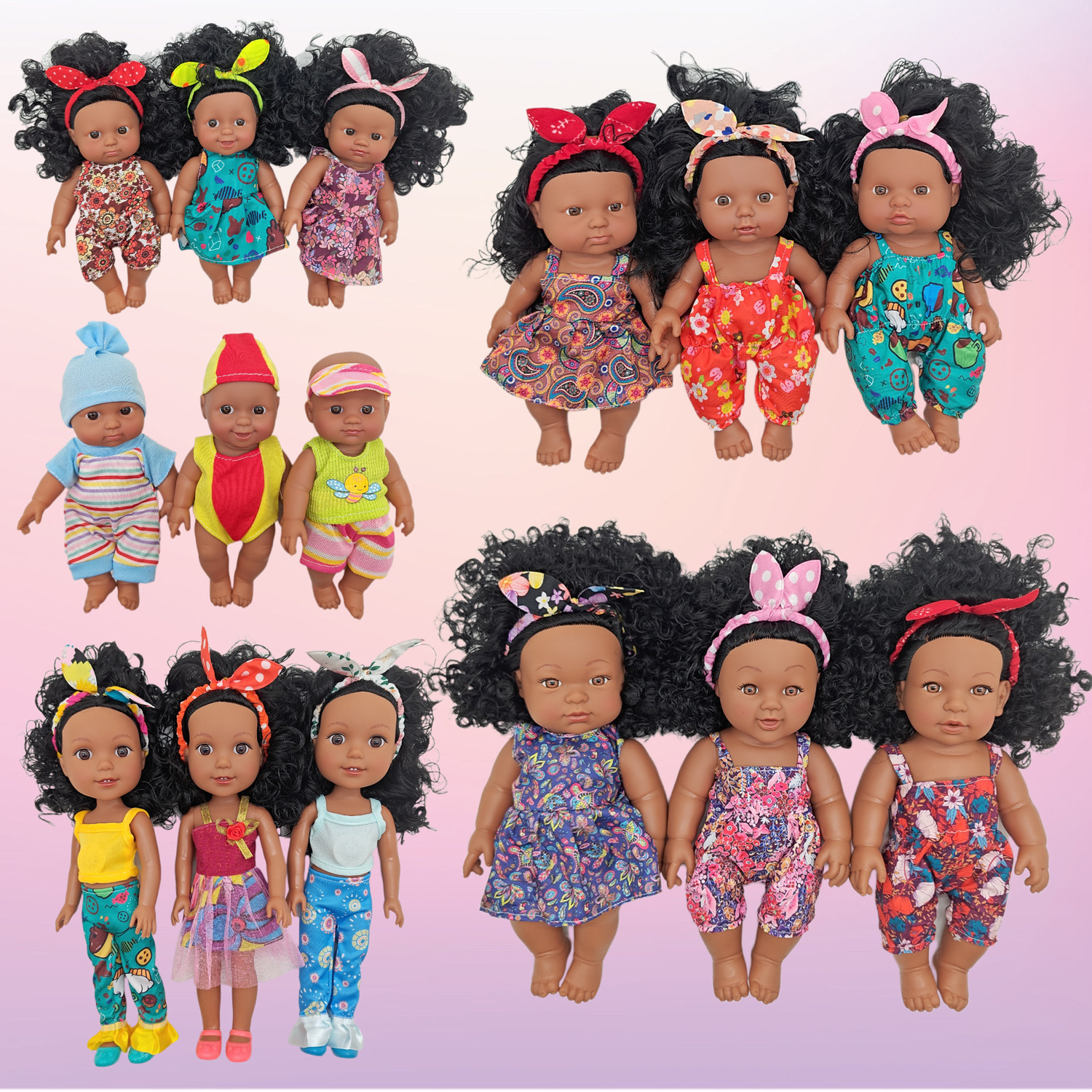 18-33CM Black doll, full-body vinyl rebirth doll, soft vinyl simulation baby, African doll, music doll pic 2