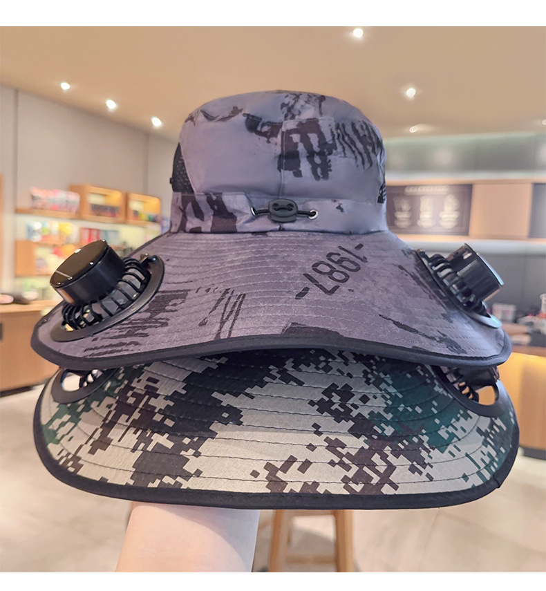 太阳能风扇帽男士夏季户外登山钓鱼防紫外线遮阳超大檐防晒渔夫帽详情11