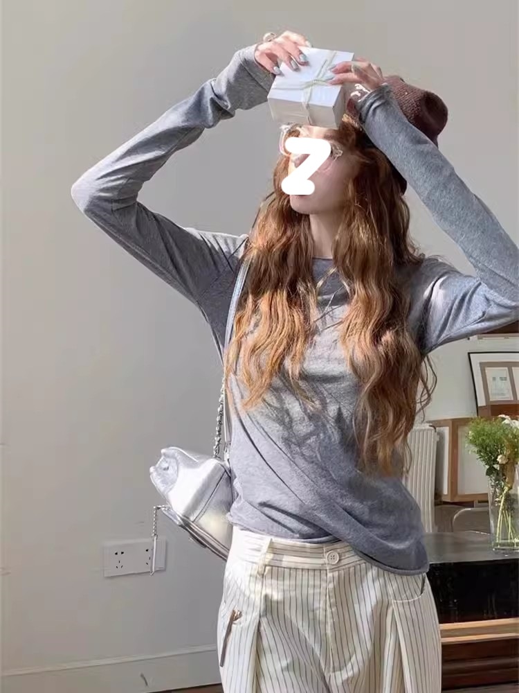 白色打底衫女薄款微透长袖T恤防晒罩衫春季2025修身显瘦简约上衣详情6