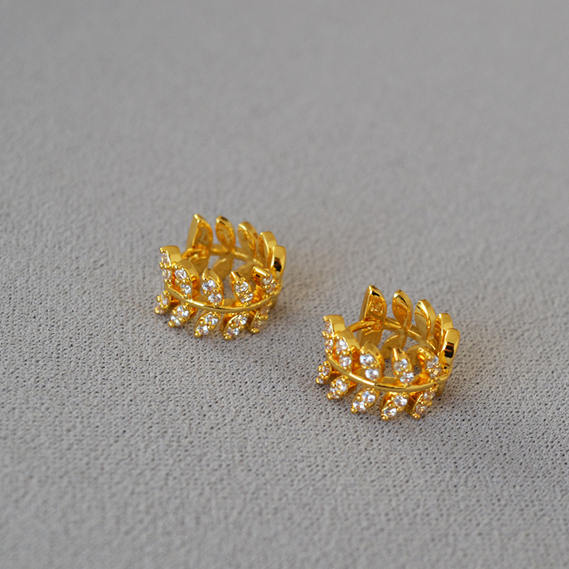 日韩小众锆石金色橄榄枝和平树叶恬静造型个性气质耳扣耳环耳饰女详情2