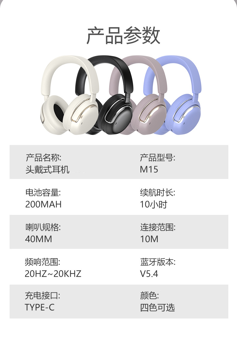 跨境新品M15主动降噪ANC头戴式蓝牙耳机立体包耳长续航私模现货详情14