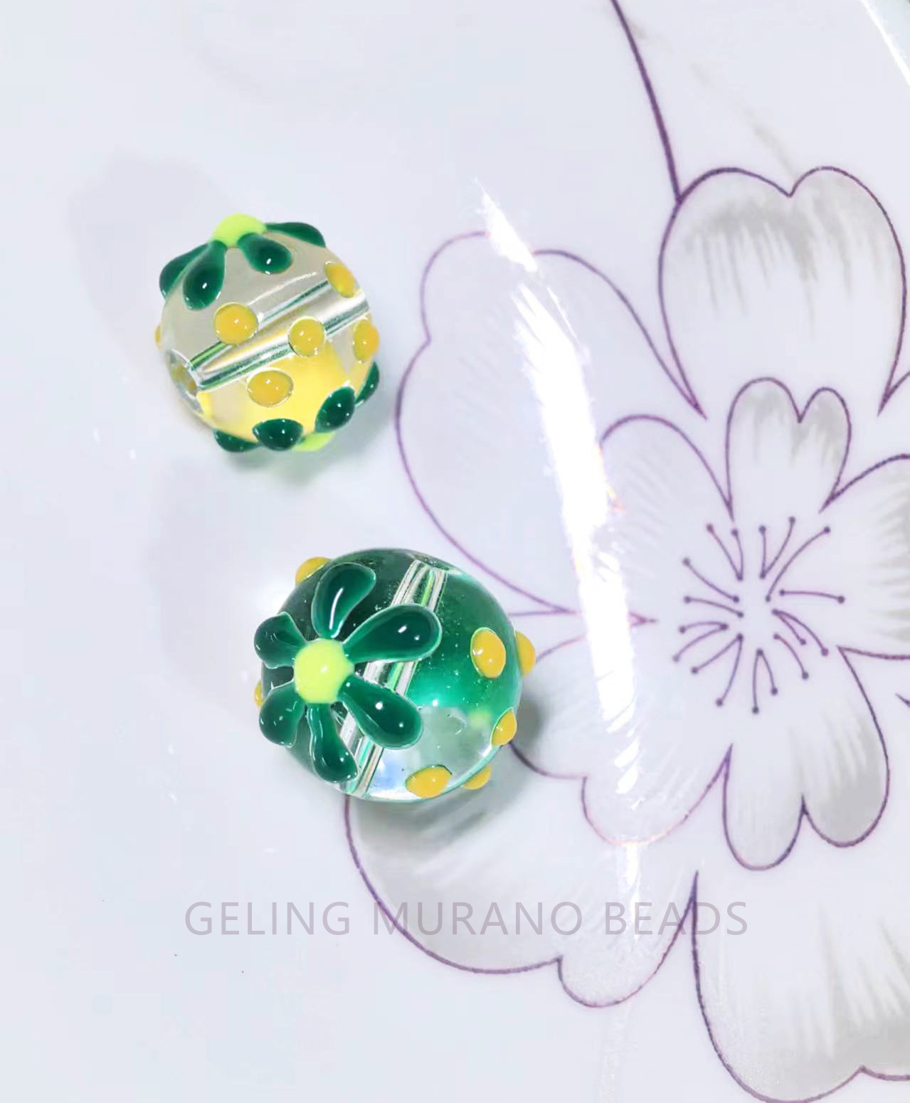 手绘趣味滴油琉璃散珠花朵 手工DIY串珠手链耳环项链饰品配件批发详情8