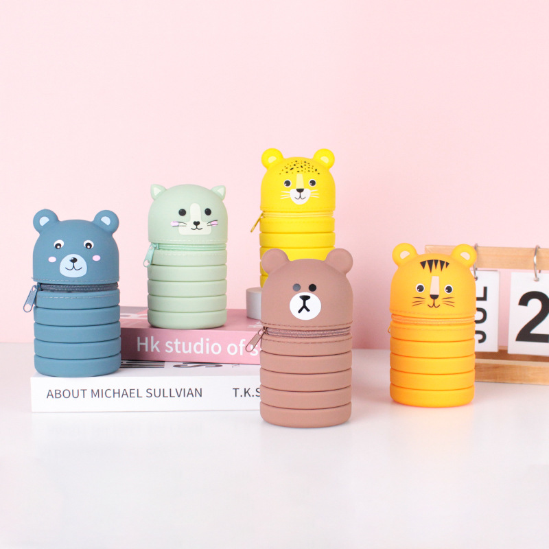 学生笔袋文具硅胶笔袋卡通可伸缩笔筒文具学习用品厂家批发可定详情17