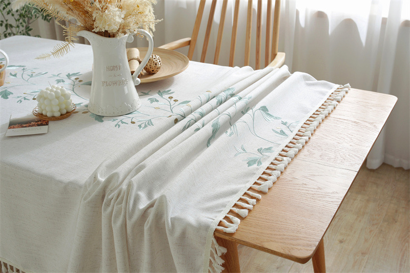 Amazon cross-border embroidered checkered flower tassel tablecloths, rectangular coffee tables, tablecloths and table coverings manufacturer embroidery pic 49