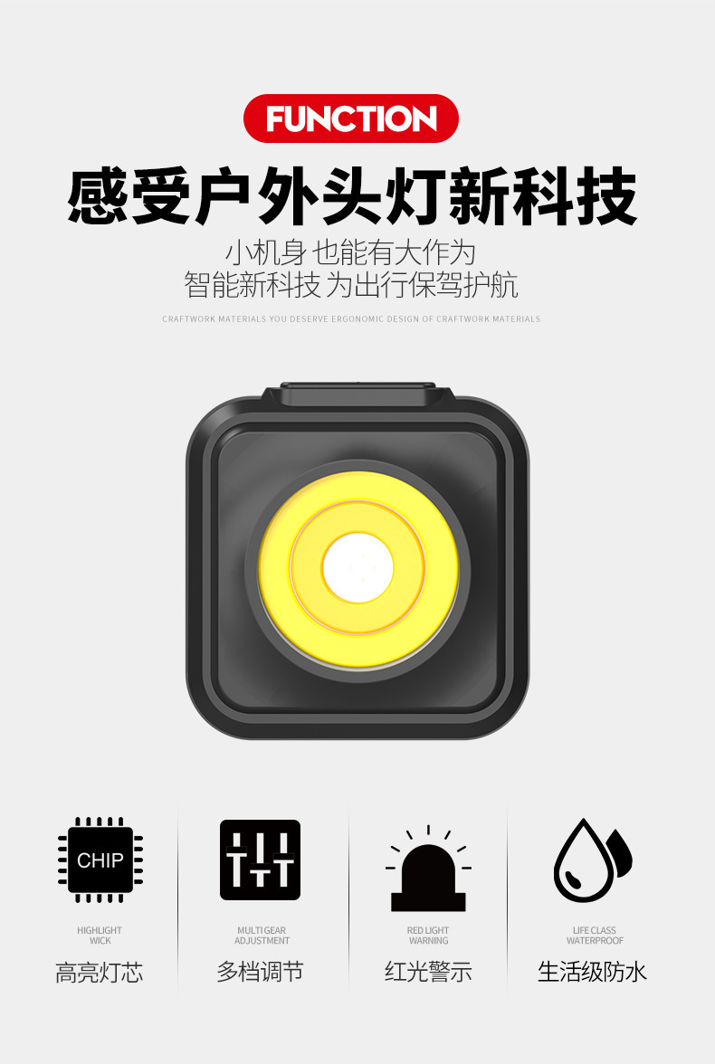 The new cross-border COB small adjustable lightweight headlamp with three light sources for outdoor lighting and charging is waterproof pic 1