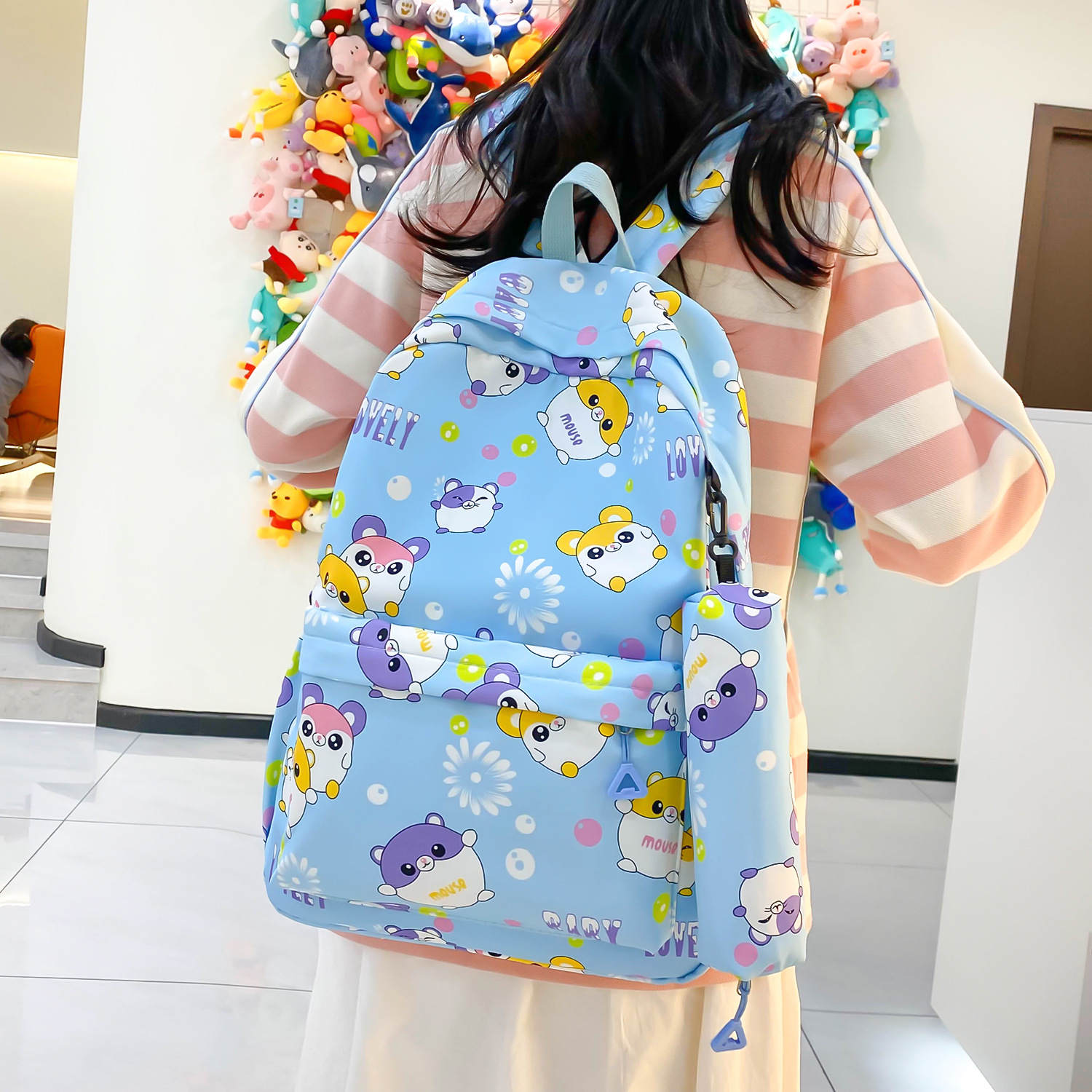Wholesale escuela primaria primaria y secundaria estudiantes impresos espalda doble bolsa de las mujeres bolsa de la pluma de los hombres bolsa de manga color sólido bolsa de la escuela de gran capacidad pic 32