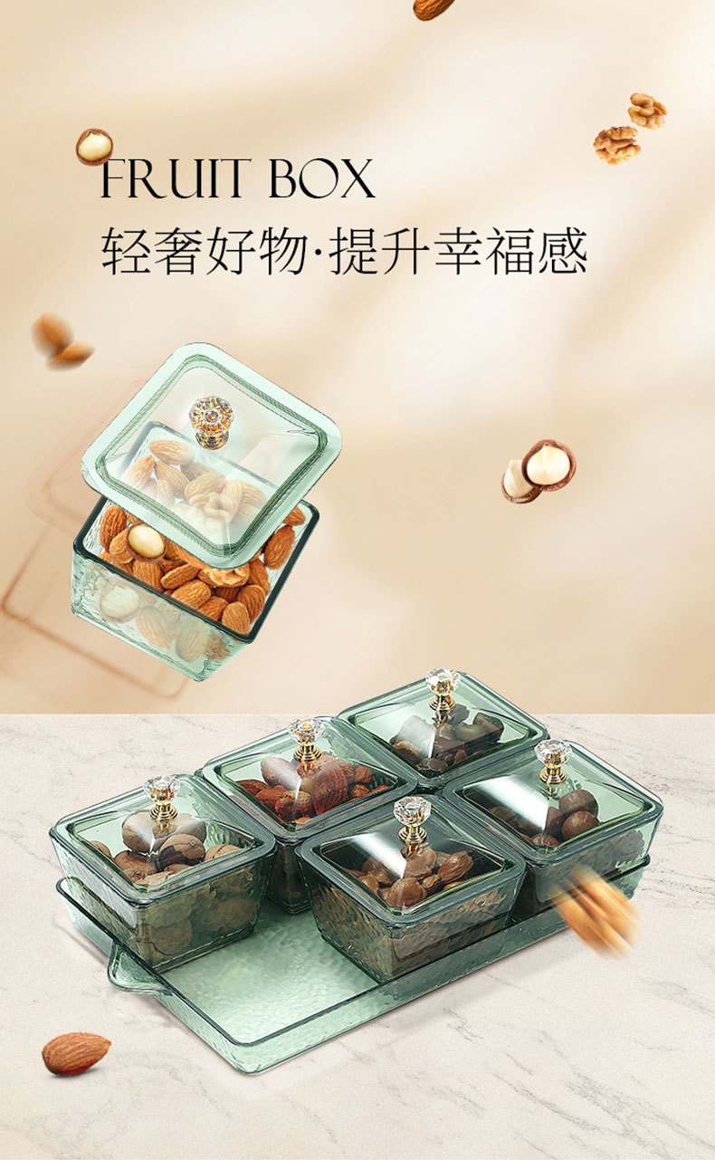 Fruit and vegetable plate, candy box, dried fruit snacks with lid, home living room snack platter, compartments, transparent snack plate pic 1