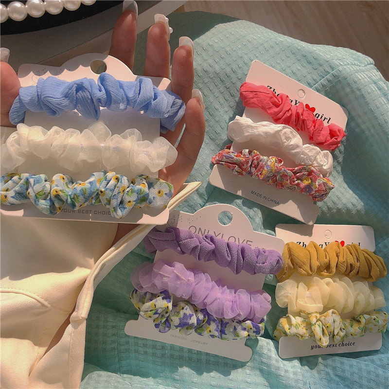 The tender pink color of spring ~3 sets of floral hair bands, a fresh and light blue and pink hair tie, hair accessory and headband pic 10
