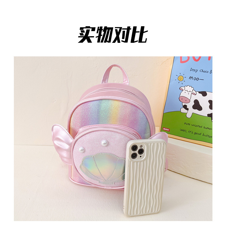Rainbow gradient sequin backpack, pearl shell pattern, pink bow, outdoor hiking canvas schoolbag, lightweight and durable pic 12