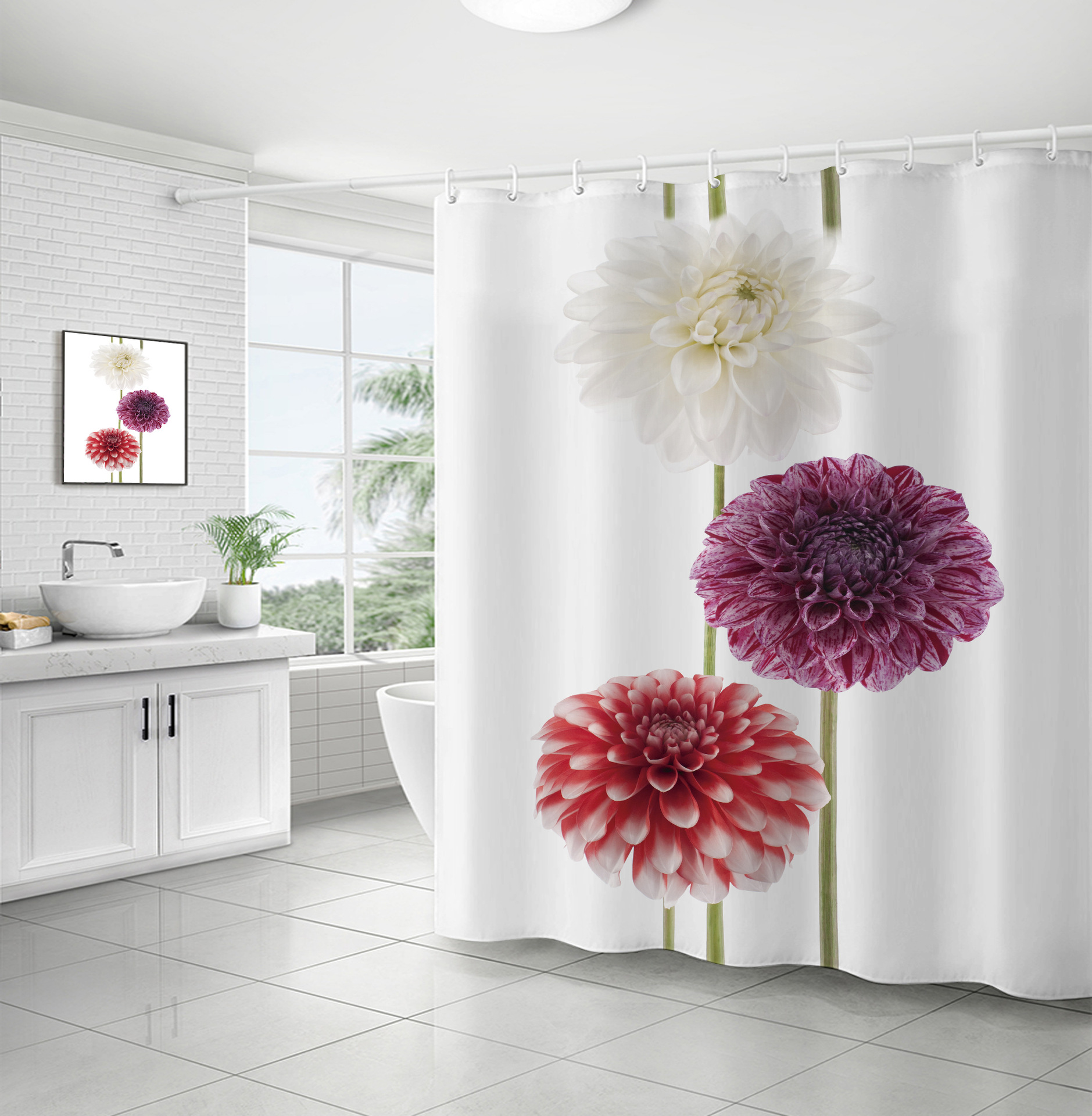Cross-border direct sales of flower and plant bath curtains, fresh and simple floral waterproof and moisture-proof polyester isolation curtains pic 27
