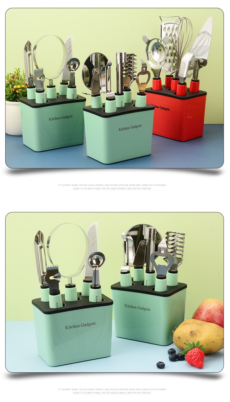 Stainless steel kitchen small tool set with storage seat, peeler, fruit knife, egg beater, baking complementary food tool combination pic 19