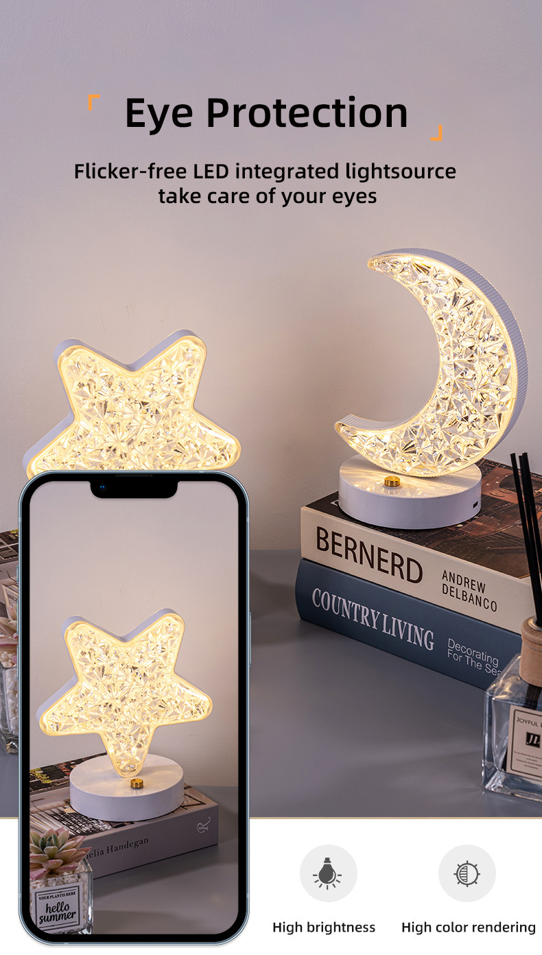 Creative gift: Star and moon night light, touch three-color charging ambient light, bedroom birthday gift: night light pic 7