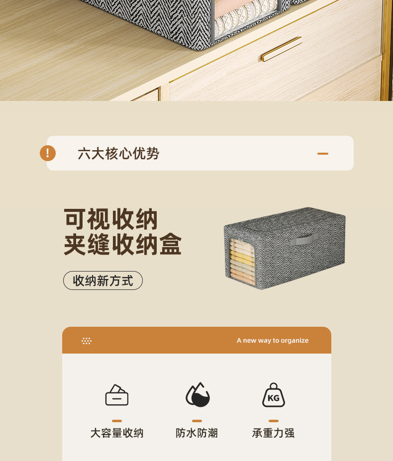 衣服收纳箱家用布艺折叠筐夹缝钢架箱衣服收纳箱卧室玩具整理收纳详情5