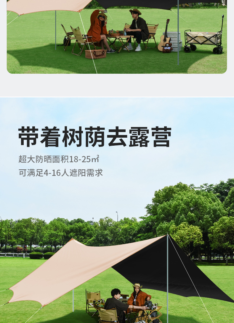 新款钛冷黑胶天幕加大八边蝶形户外遮阳棚防水防雨露营凉棚雨伞详情3