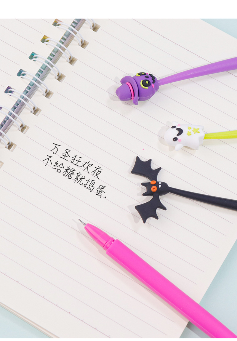 跨境爆款万圣节硅胶摇摇中性笔南瓜蝙蝠幽灵搞怪创意文具学生用品详情9