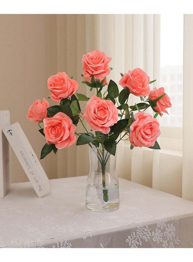 HuaYi domésticos falsa flor ornamental HunQing suministros novia la cabeza hay 9 gran emulación rosas de simulación cultural horticultura flores LiHe pic 19