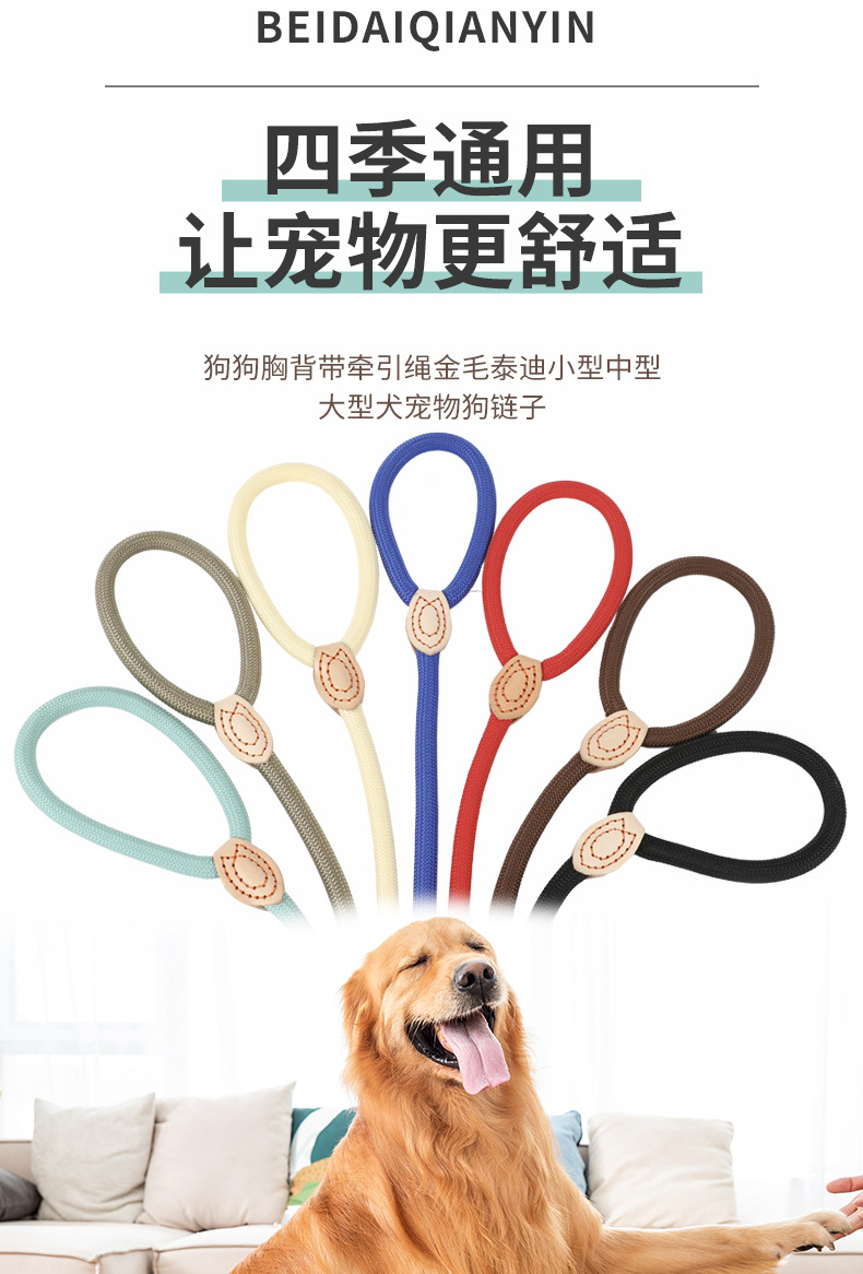 狗狗牵引绳防爆冲一体式P绳P链加粗狗绳遛狗绳狗链小中大型犬通用详情11