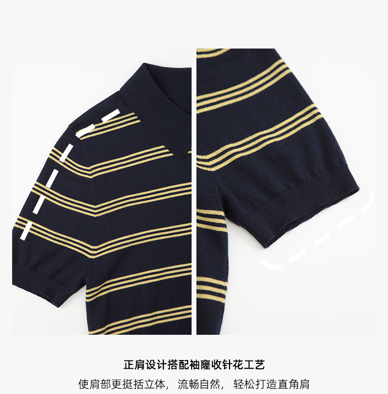 miu系真丝羊毛夏季polo领T恤减龄新款针织衫撞色条纹复古学院风详情7