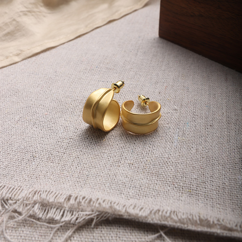 韩国韩版925纯银磨砂弧形耳环耳钉简约气质百搭ins风耳饰金属配件详情6