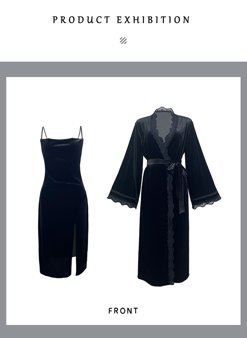 Feiyun European and American style sexy slit pure backless velvet sweet nightgown Simple outer robe Home set 651 pic 7