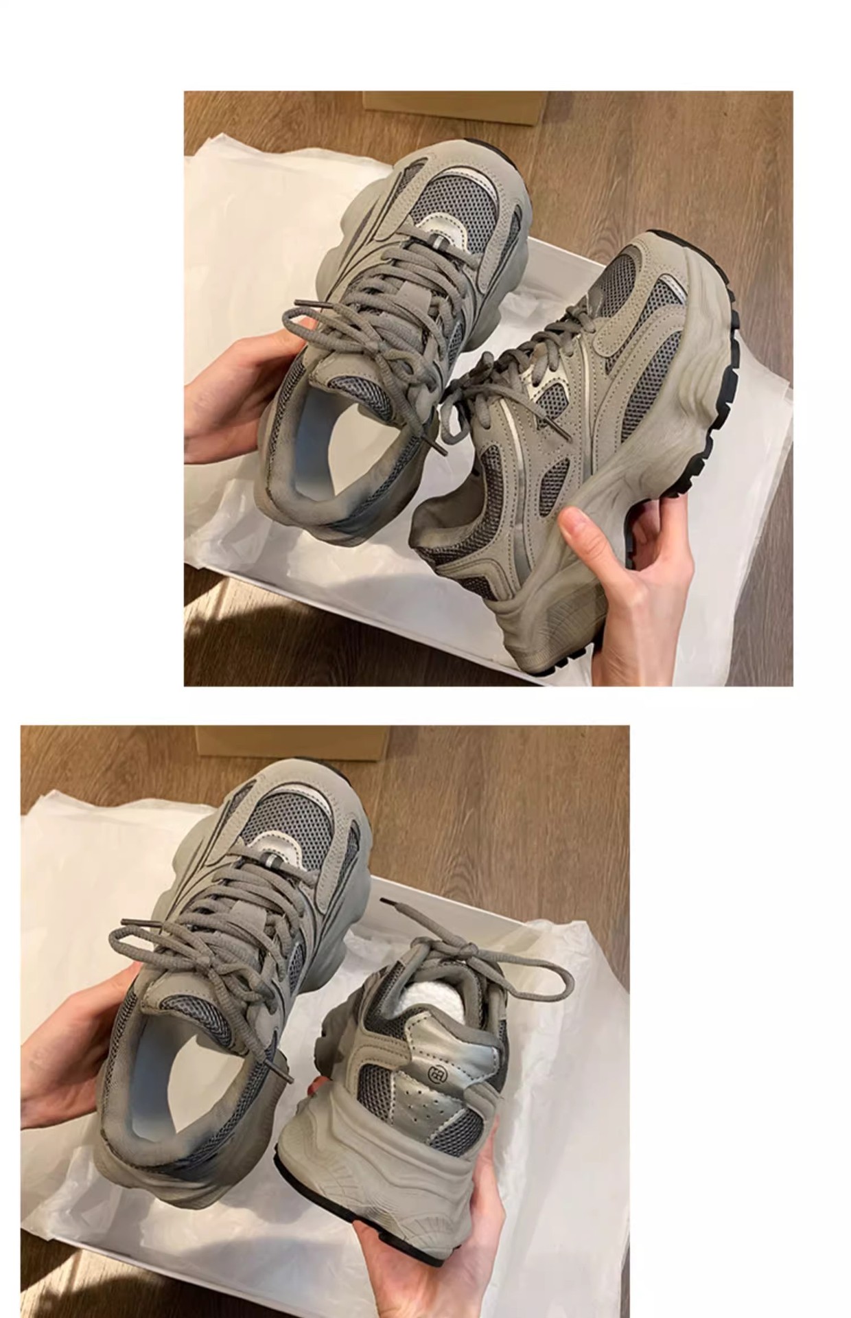 复古厚底灰色老爹鞋女款2025春季新款网面透气显脚小休闲运动鞋子详情23