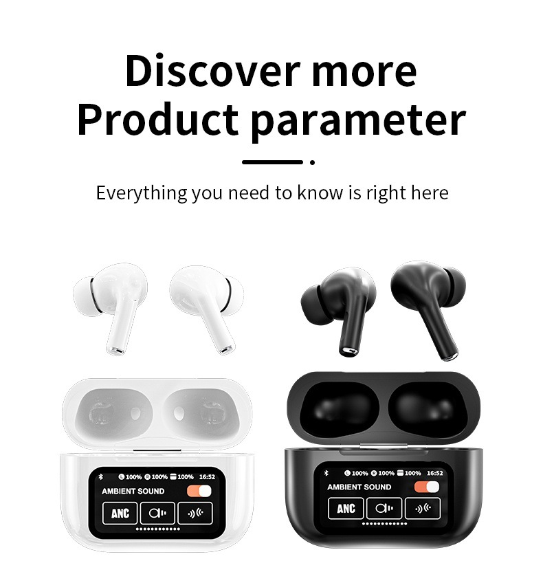 The new cross-border A9PRO Bluetooth headphones feature active noise cancellation, smart color screen and ultra-long battery life, making them true wireless Bluetooth headphones pic 2