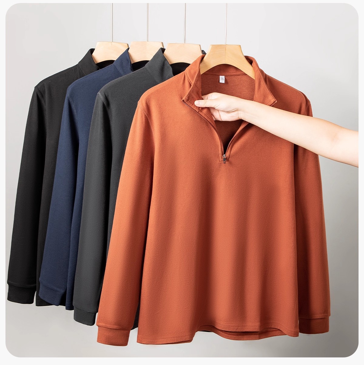 【含绵羊毛】半拉链立领双面磨毛打底衫男可外穿纯色长袖T恤休闲详情17