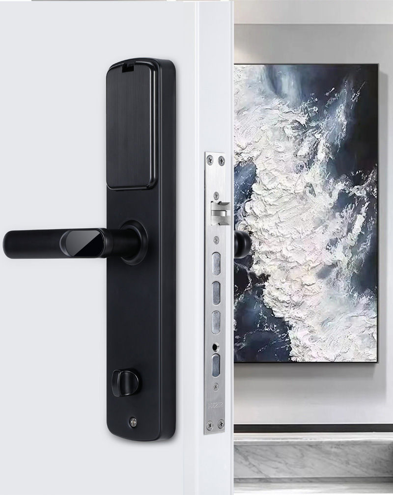 Tongtong Lock, black smart door lock, facial recognition, fingerprint, digital keyboard, green sensing ring handle pic 5